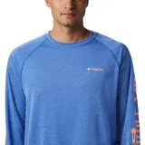 Remera de manga larga Columbia Terminal Tackle Heat, color gris jaspeado, con logo de la marca en el pecho y en la manga. Confeccionada en tejido transpirable de secado rápido y protección solar UPF 50.
