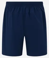 Bermuda deportiva negra de tejido plano tecnológico, con cintura elástica, cordón de ajuste, bolsillos laterales y detalle en el bajo.