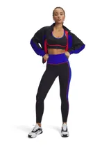 Top deportivo negro con contorno inferior rojo, tirantes azules y logo de Project Rock en el centro.