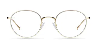 Lentes con filtro de luz azul y protección UV400. Montura redonda dorada de acero inoxidable y lentes transparentes CR39.