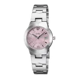 Reloj Casio modelo LTP1241D-4ADF para mujer, con caja y pulsera de acero plateado y esfera rosa de 28mm.