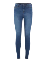 Jean skinny de tiro alto en denim elástico color azul medio.