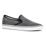 Zapato mocasín slip-on de lona gris con elástico en los laterales y suela blanca.