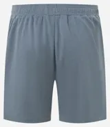 Bermuda deportiva masculina gris con cintura elástica, bolsillos laterales y cordón de ajuste.