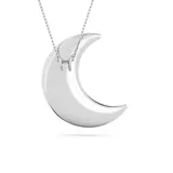 Colgante con cadena plateada y dije de media luna adornada con cristales blancos.