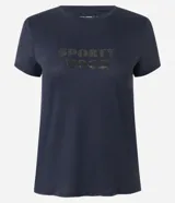 Remera deportiva negra de mangas cortas con tecnología Dry y lettering texturizado "sporty mood".