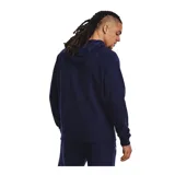 Buzo gris de Under Armour, línea Rival Fleece, con capucha y logo estampado en el frente.