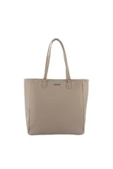 Cartera tipo shopper color gris topo, con doble asa de hombro y organizador interno.