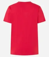 Blusa básica de algodón color tostado, de manga corta con dobladillo y nudo frontal.