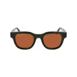 Lentes de sol Lacoste con montura cuadrada de acetato color verde oscuro y lentes color marrón.
