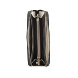 Billetera negra de cuero sintético con cierre perimetral y logo XL dorado en el frente. Cuenta con múltiples compartimentos internos y un bolsillo con cierre.