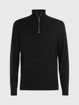 Sweater negro de lana merino con cuello alto y cremallera corta.