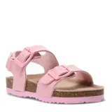 Sandalia rosa con hebillas y cierre de velcro, diseñada para una comodidad óptima.