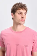 Remera manga corta color rosa con estampa de un globo terráqueo en la espalda y texto "Planet Earth".