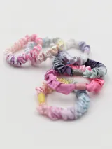 Pack de seis coleros de tela elástica con diseño multicolor.