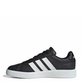 Championes Adidas Grand Court Base 3.0, color negro con las tres rayas distintivas de la marca en blanco y suela blanca.