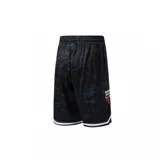Short de básquet negro con estampado abstracto en violeta y logo de Los Angeles Lakers en amarillo.