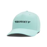 Gorra celeste con logo Mansory bordado en el frente.