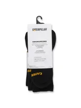 Par de calcetines negros Caterpillar con logo y nombre de la marca en amarillo.