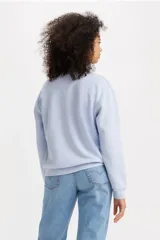 Sweater azul claro de corte clásico con detalle bordado en el pecho.