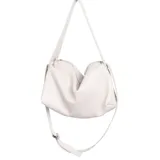 Bolso bandolera blanco de cuero con correa ajustable y cierre superior.