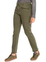 Pantalón de jean negro de tiro medio, corte skinny, con bolsillos delanteros con cierre y ruedo desflecado.