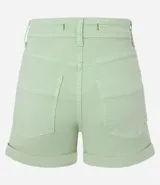 Short de sarga negro con cintura alta, bolsillos delanteros y traseros.