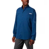 Camisa blanca de manga larga Columbia Tamiami II para hombre, con tecnología Omni-Shade UPF 40 de protección solar y Omni-Wick de evaporación avanzada.