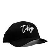 Gorro negro con logo bordado en blanco.