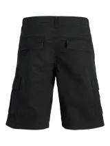 Short cargo negro de Jack & Jones Plus, corte relajado, tiro medio, cierre con cremallera, múltiples bolsillos cargo, laterales y traseros.