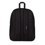 Mochila Jansport Superbreak Plus color negro, con un compartimento principal, un bolsillo frontal con organizador y un bolsillo lateral para botella de agua.