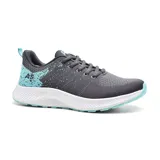 Championes grises con detalles en celeste, con suela blanca y tecnología memory foam.