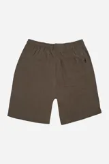 Bermuda de lino negra, tipo jogger, con bolsillos laterales y trasero, cintura elástica ajustable con cordón.