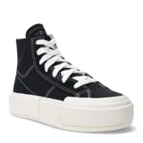 Championes de caña alta Converse Cruise High Top, color negro con detalles en blanco, plataforma alta y cordones blancos.