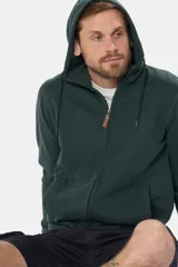 Canguro con cierre y capucha color bordó, confeccionado en felpa de algodón y poliéster.