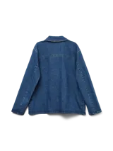 Camisa de denim azul con detalle de lazo frontal y corte holgado.
