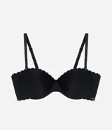 Soutien negro liso con relleno y borde festoneado, sin tirantes.