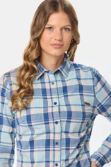 Camisa de algodón a cuadros rosas y blancos, con botones personalizados, bolsillo en el pecho y spandex para un mejor calce.