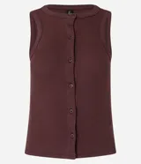 Musculosa negra de algodón con textura acanalada y botones frontales.