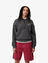 Buzo con capucha gris oscuro de Carhartt WIP, confeccionado en algodón sin cepillar. Tiene hombros caídos, dobladillo globo y ribetes acanalados.