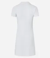 Vestido corto blanco de rib, con cuello polo, botones delanteros y mangas cortas.
