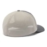Gorra de béisbol Columbia color beige con paneles traseros de malla azul marino y logo de la marca bordado en el frente.