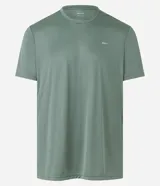 Remera deportiva blanca de poliéster, con cuello redondo, mangas cortas y recortes laterales.