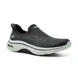 Championes Skechers Go Walk Arch Fit 2.0 Eliza, color negro. Diseño sin cordones, capellada de punto afelpado, plantilla Arch Fit extraíble, amortiguación Ultra Go y tecnología Comfort Pillar.