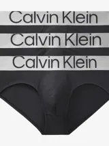 Pack de 3 slips de microfibra con cinturilla metálica de Calvin Klein, en color negro.