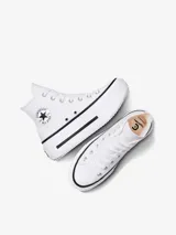 Championes Converse Chuck Taylor All Star Lift de caña alta, color blanco, con plataforma y detalles en negro.