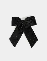 Hebilla francesa para el pelo color negro con moño de satén con lunares blancos y apliques de strass.