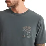 Remera gris de manga corta con cuello redondo y estampado en el pecho de un personaje meditando.