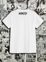 Remera blanca de algodón con estampado de cuatro personajes del anime SK8 The Infinity en recuadros de colores.