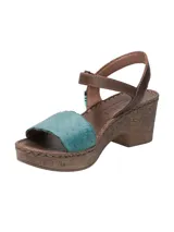 Sandalias de cuero marrón con plataforma de 6 cm y capellada color naranja tejida.